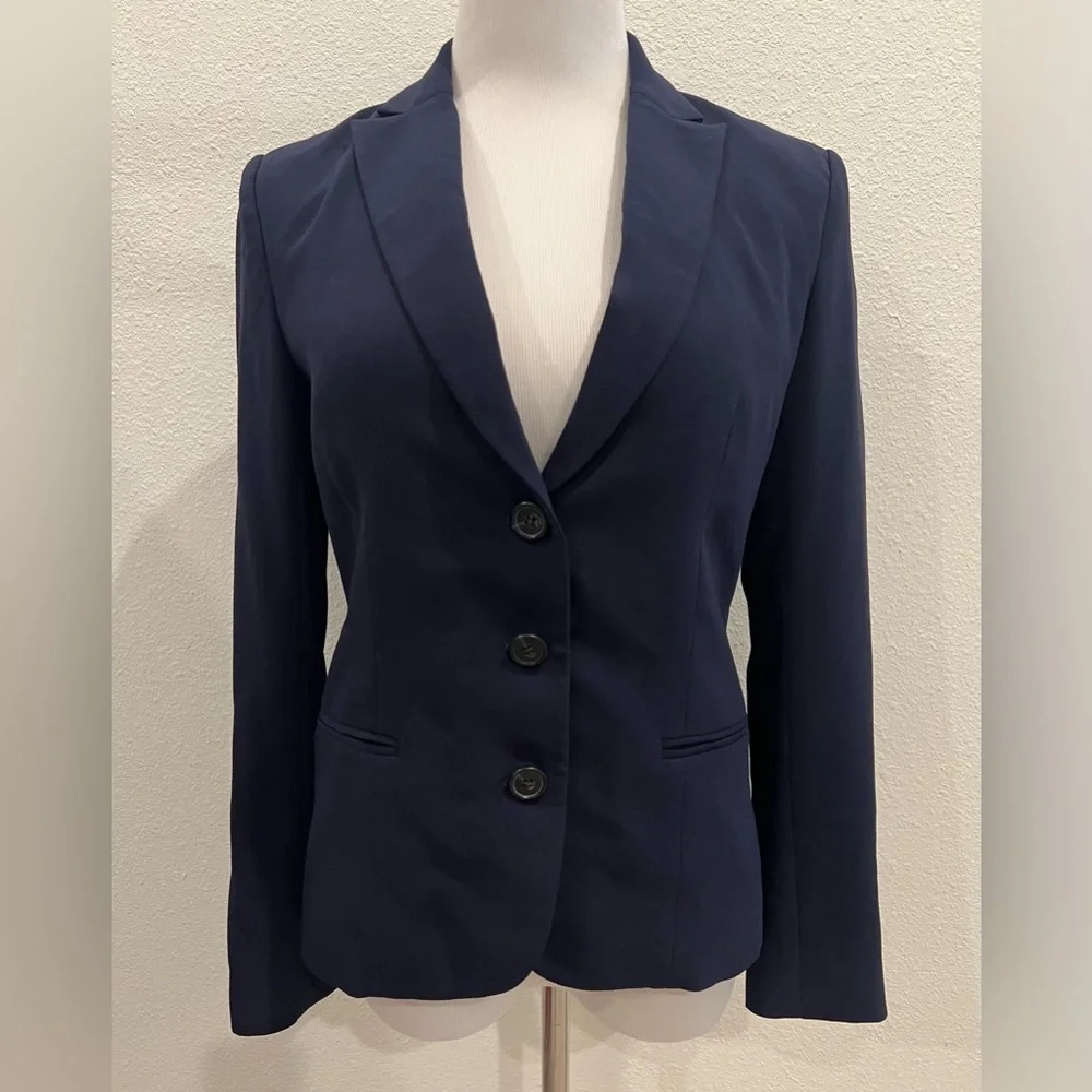 Jenni Kayne Women’s Suit Jacket Blazer Sz 2 Navy Blue‎ Solid Silk Lining Luxury